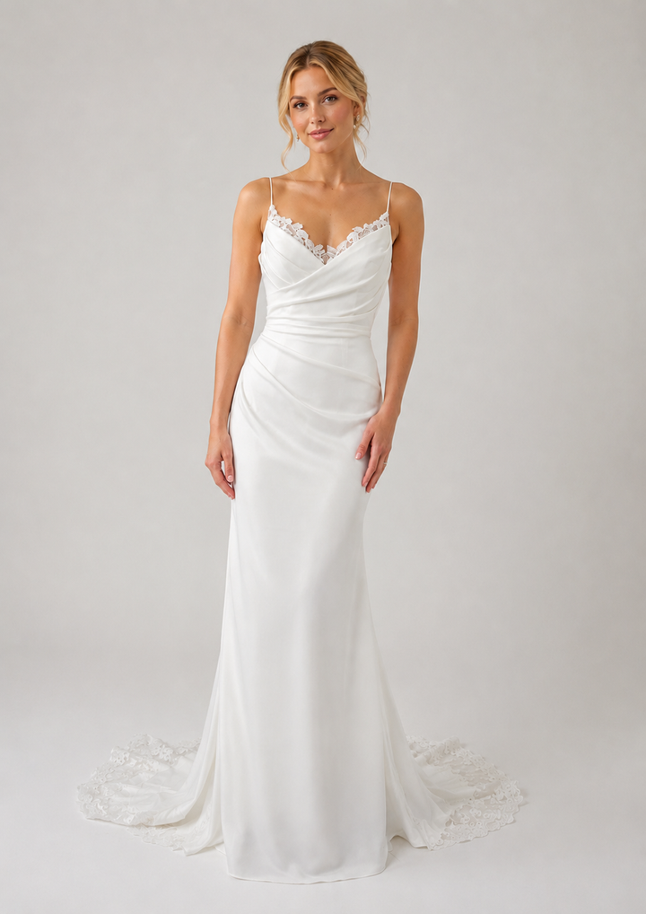 Runway 7 Bridal Charlotte VS012 - Available in Vintage White in Lace & Stretch Crepe