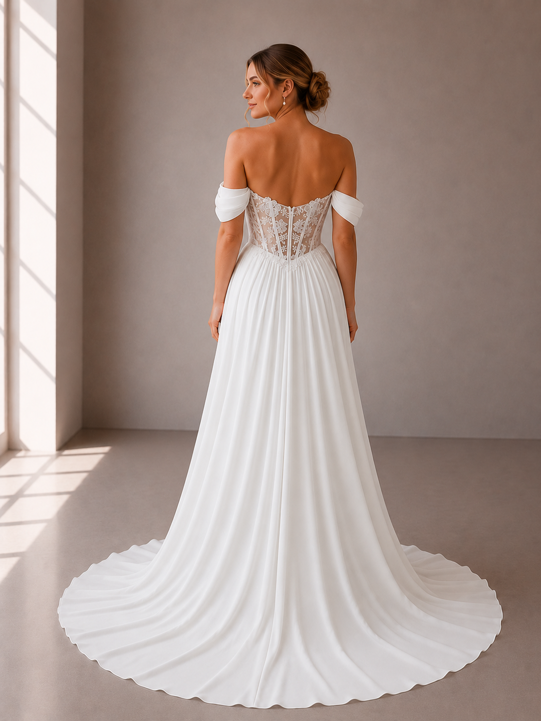 Runway 7 Bridal Katrina VS014- Available in Vintage White in Lace Applique & Tulle