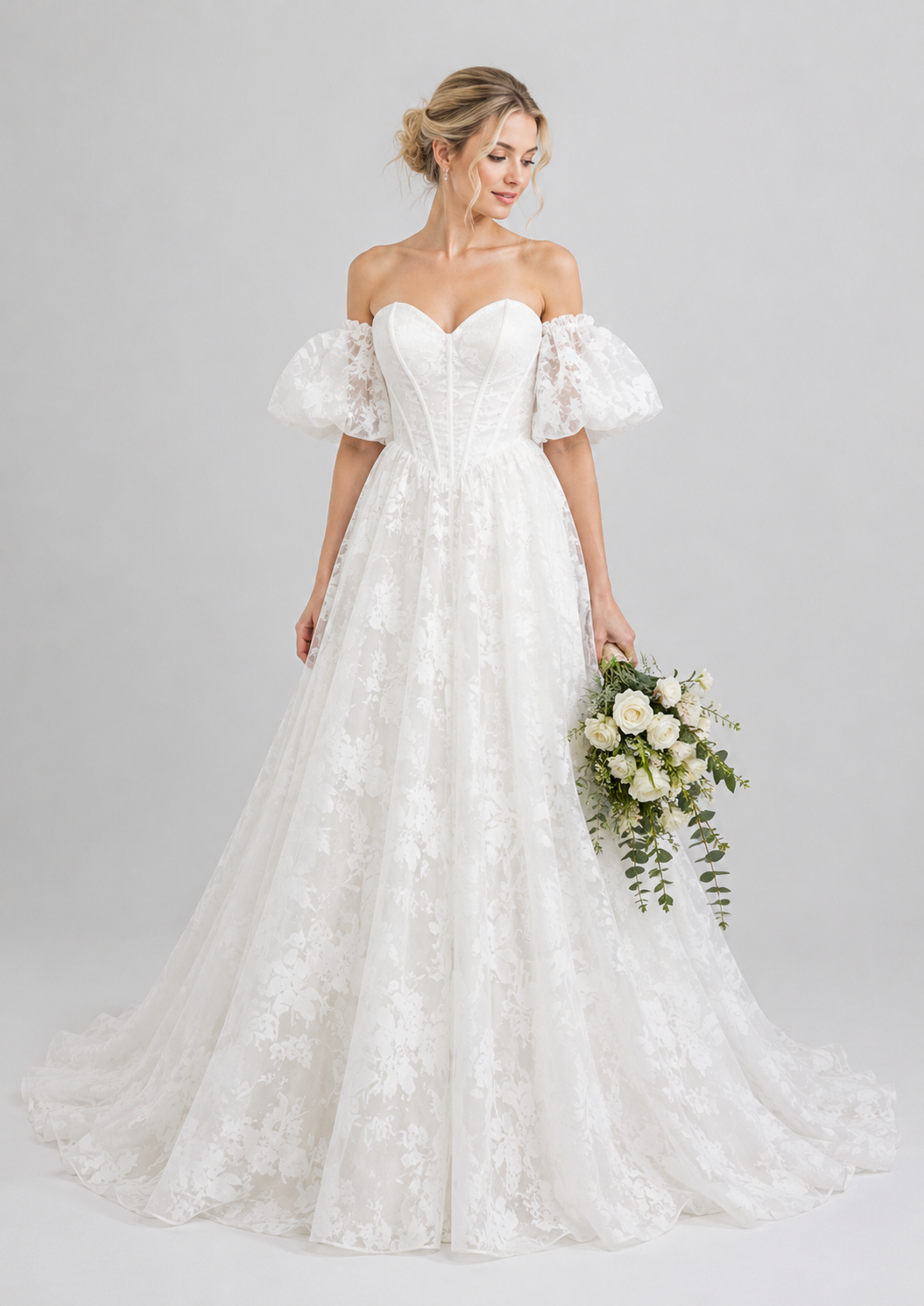 Runway 7 Bridal Janette VS018- Available in Vintage White in Burnt-out Organza