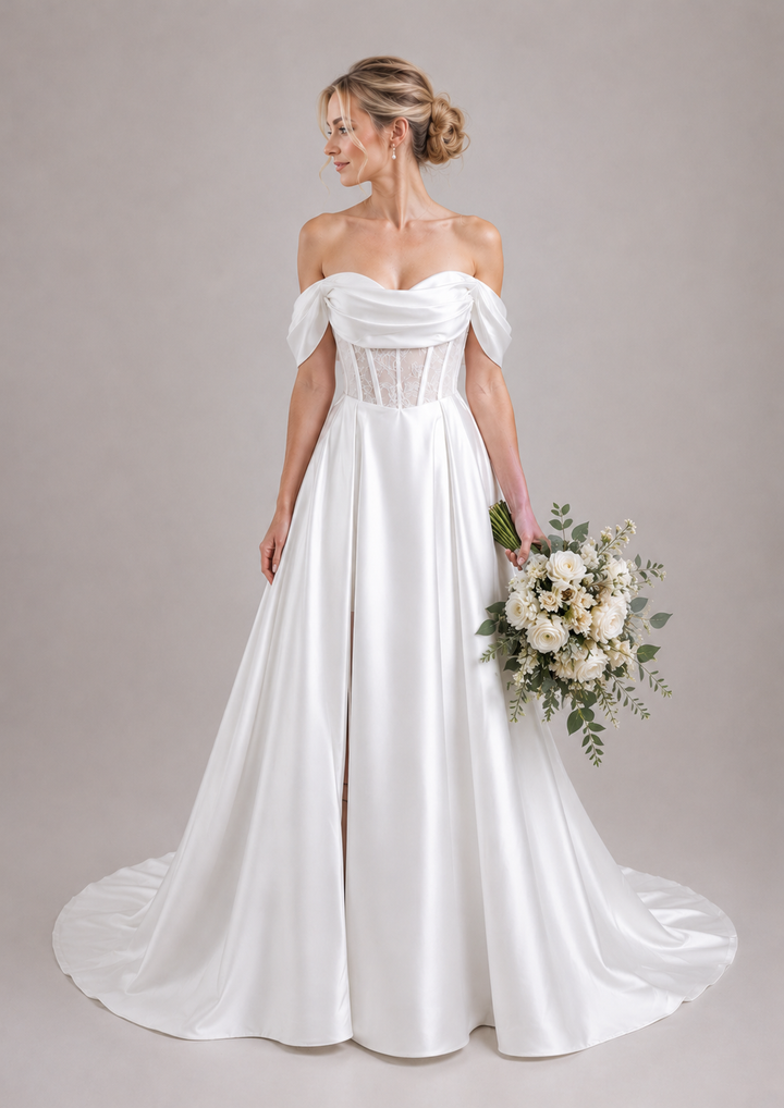 Runway 7 Bridal Catherine VS019 - Available in Vintage White in Satin & Lace