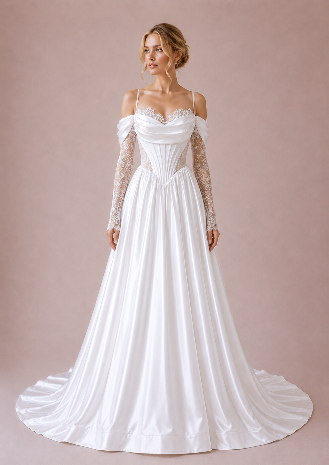 Runway 7 Bridal Judith VS021 - Available in Vintage White in Satin & Lace