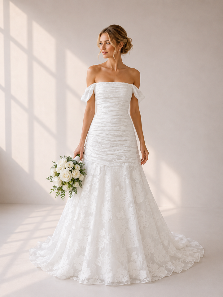 Runway 7 Bridal Marian VS029 - Available in Vintage White in Burnt Out Organza