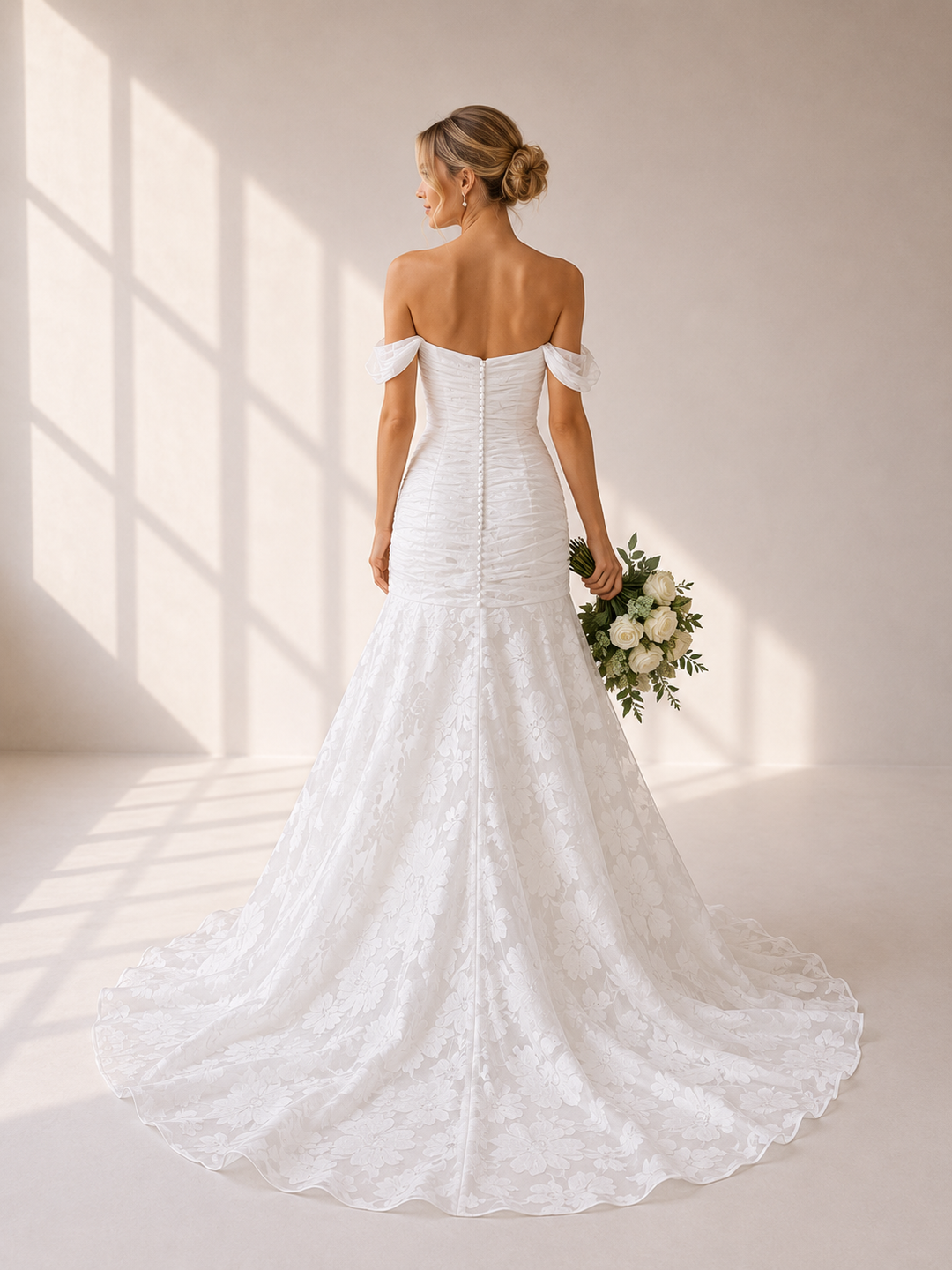 Runway 7 Bridal Marian VS029 - Available in Vintage White in Burnt Out Organza