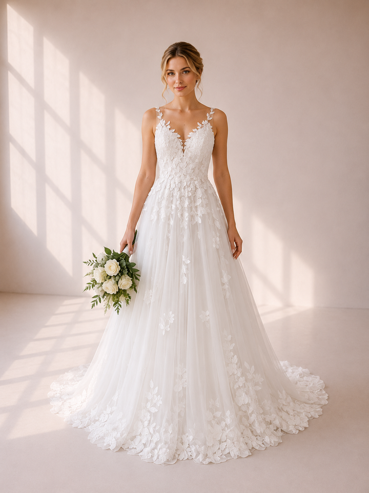 Runway 7 Bridal Natasha VS032 - Available in Vintage White in Lace Applique & Tulle