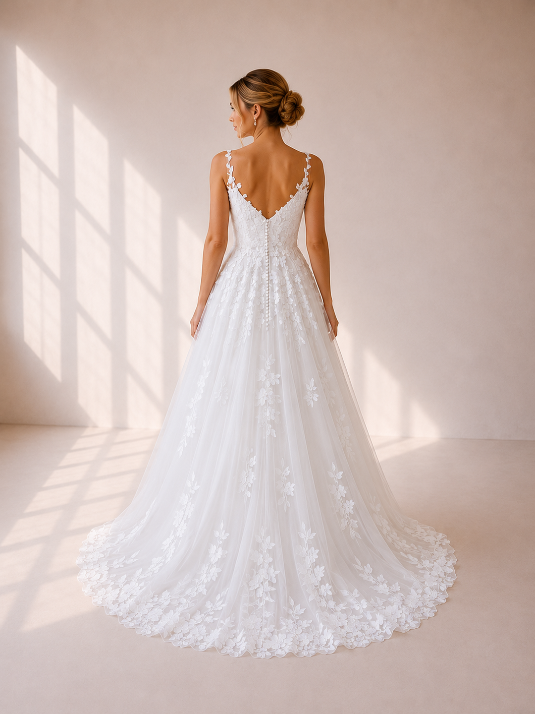 Runway 7 Bridal Natasha VS032 - Available in Vintage White in Lace Applique & Tulle