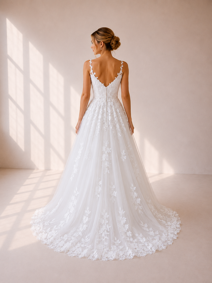 Runway 7 Bridal Natasha VS032 - Available in Vintage White in Lace Applique & Tulle