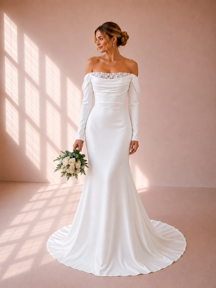 Runway 7 Bridal Laura VS035 - Available in Vintage White in Sequin Lace & Stretch Crepe
