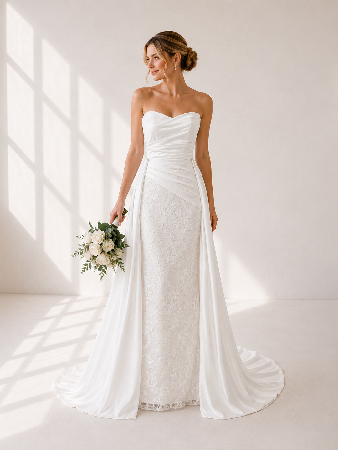 Runway 7 Bridal Kylie VS036 - Available in Vintage White in Satin & Beaded Lace