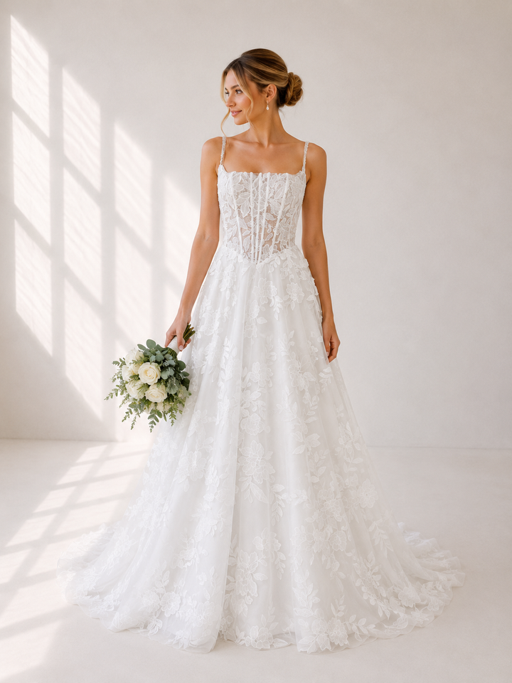 Runway 7 Bridal Ceanne VS037 - Available in Vintage White in Large Motif & Beads, Pearls & Crystals
