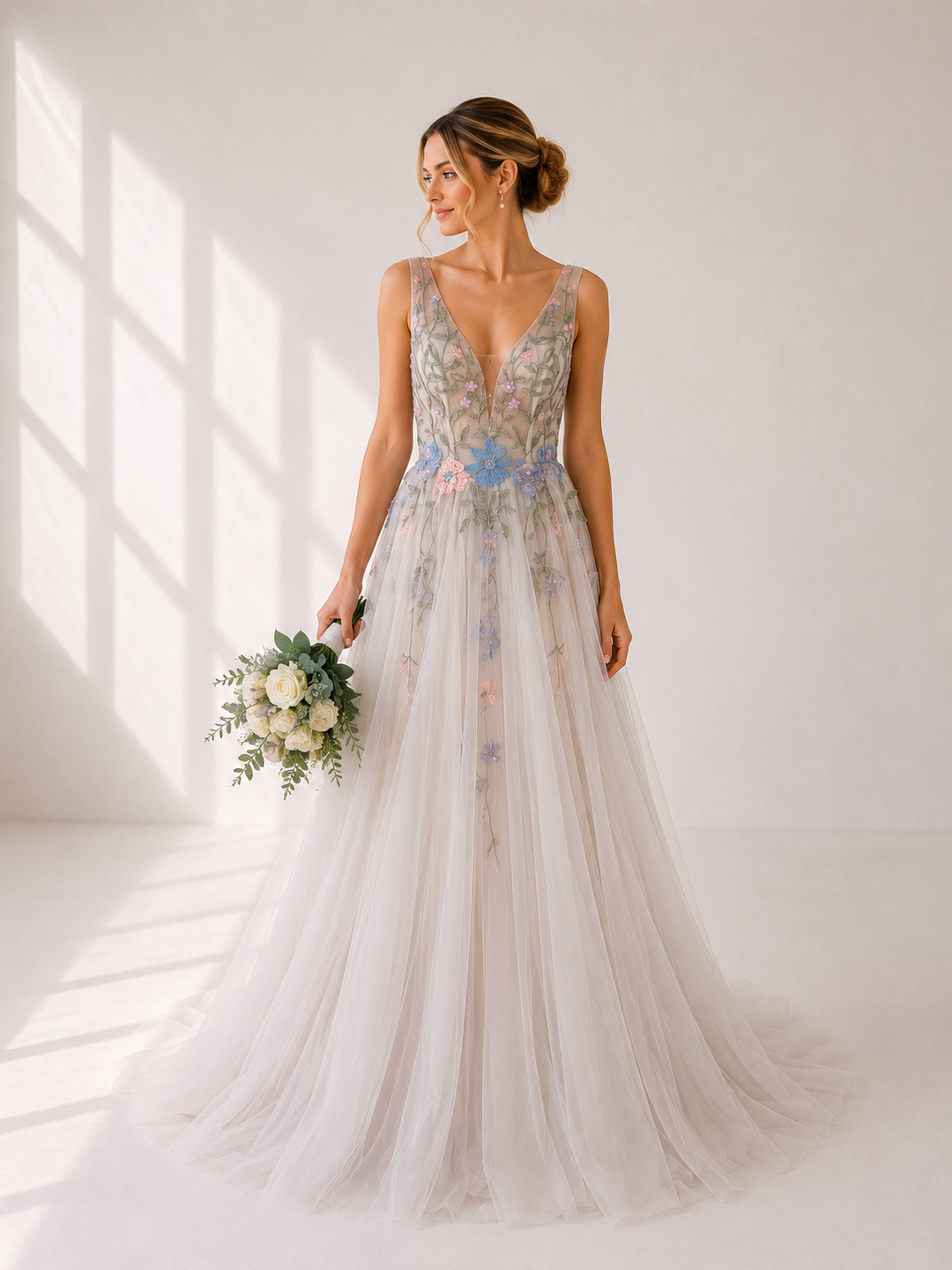 Runway 7 Bridal Mercia VS038 - Available in Vintage White or V White and Multi in Lace Applique & tulle