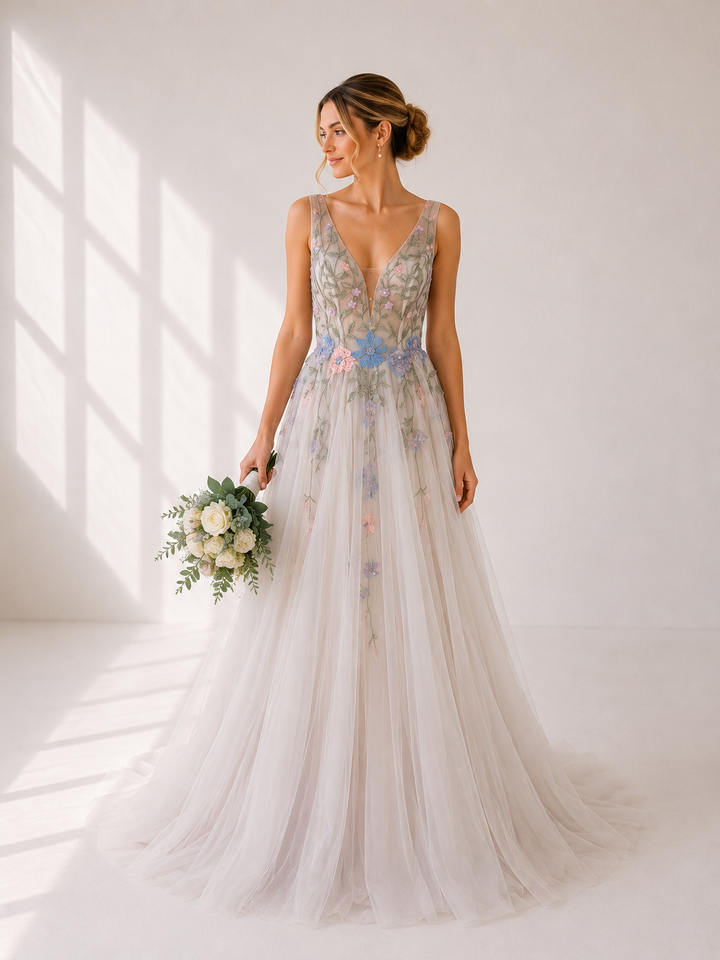 Runway 7 Bridal Mercia VS038 - Available in Vintage White or V White and Multi in Lace Applique & tulle