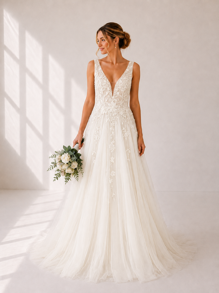 Runway 7 Bridal Mercia VS038 - Available in Vintage White or V White and Multi in Lace Applique & tulle