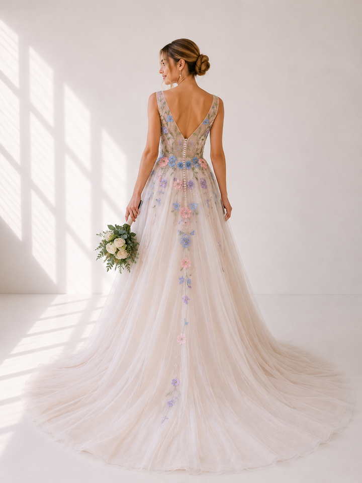 Runway 7 Bridal Mercia VS038 - Available in Vintage White or V White and Multi in Lace Applique & tulle