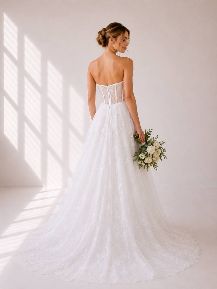 Runway 7 Bridal Pippa VS040 - Available in Vintage White in Chantilly Lace & Satin