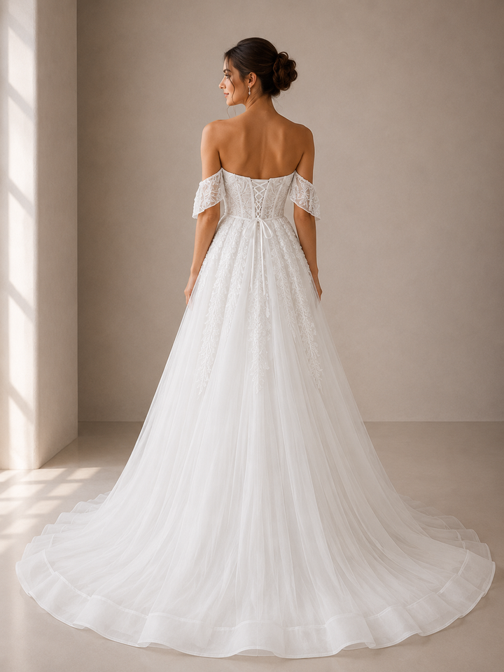 Runway 7 Bridal Charli VS042 - Available in Vintage White in Lace Applique & Tulle