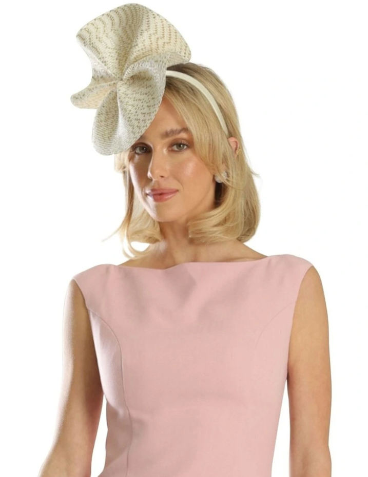 Morgan & Taylor Zaria Fascinator in White/Gold