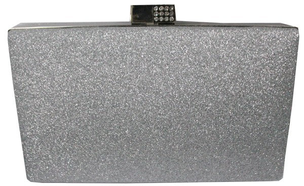 Glitter Evening Clutch with Diamante Clasp in Silver B-24