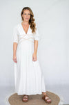 Fria Grecian Tape Midi Dress in Cream