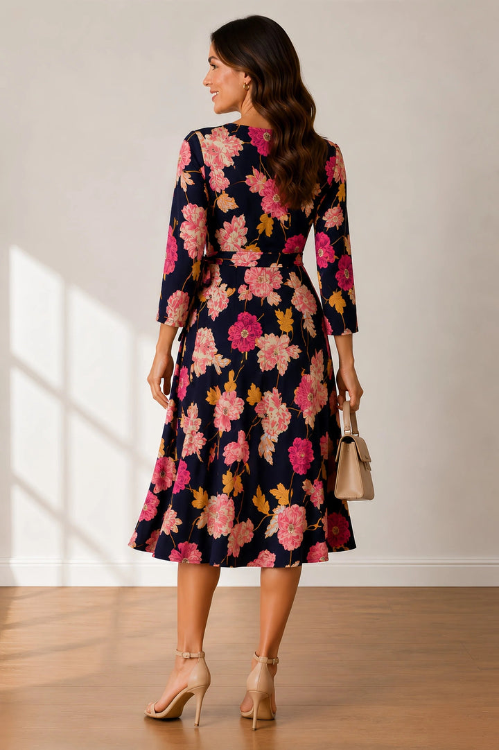 Four Girlz Faux Wrap A Line Dress in Floral
