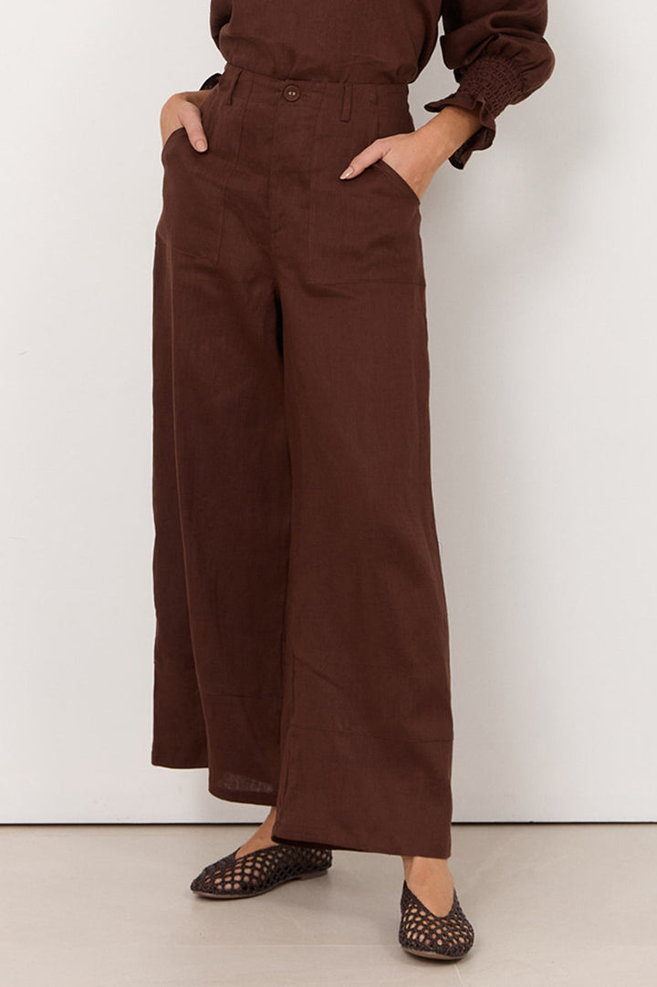 Adorne Gabrielle Linen Pant in Chocolate