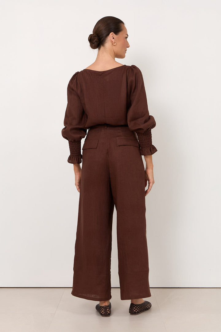 Adorne Gabrielle Linen Pant in Chocolate