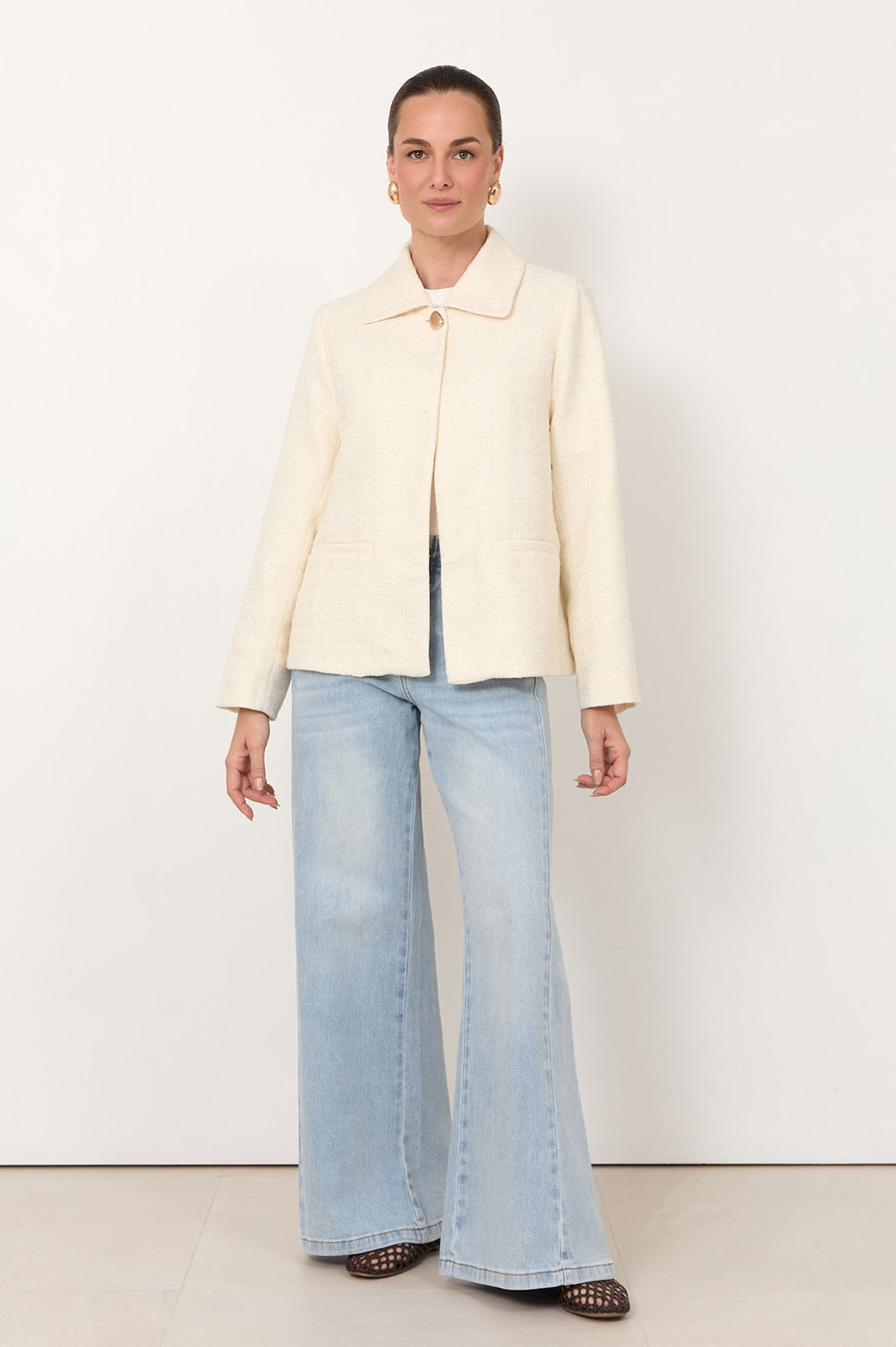 Adorne Jonni Boucle Jacket in Cream