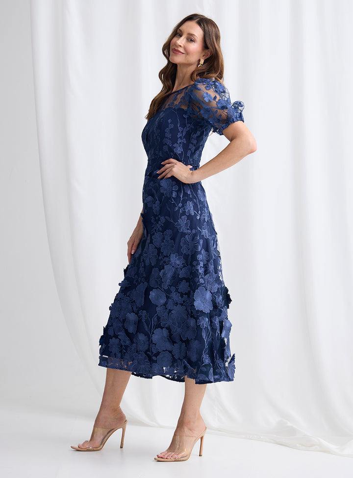 Trellis Lane Lizzie Puff Sleeve Midi Dress TL1183 (Available in Pink, Navy and Pale Blue)