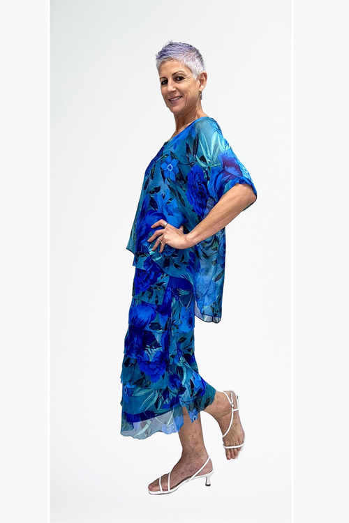 La Strada Multi Layers Dress in Multi Cobalt Floral