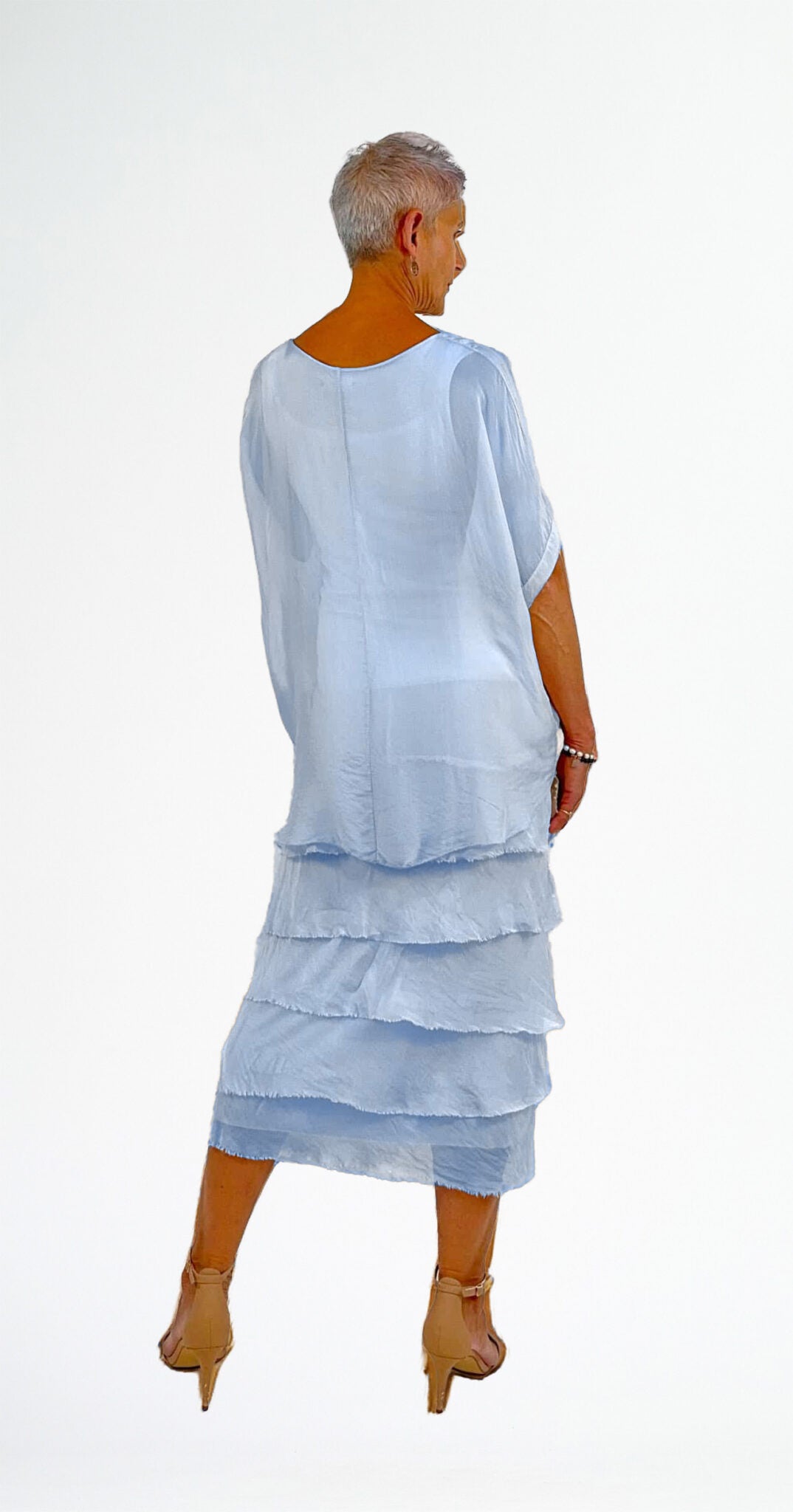 La Strada Multi-Layer Silk Dress in Celeste Blue