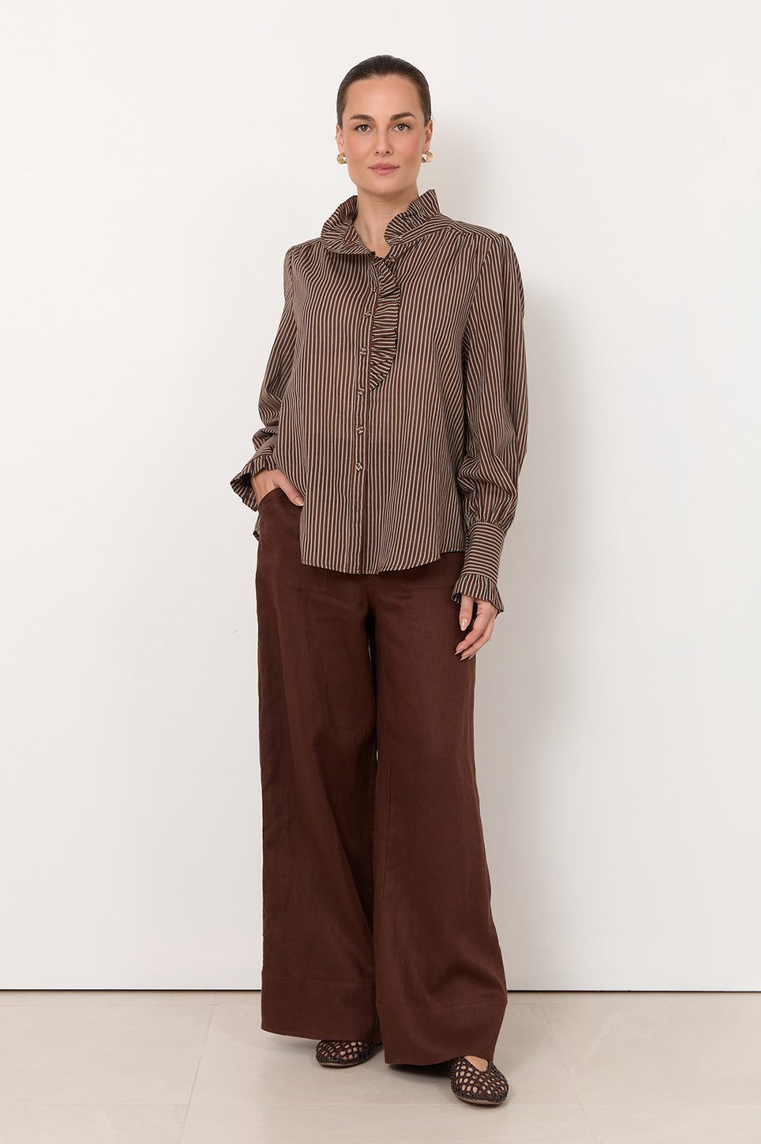 Adorne Maeve Stripe Shirt in Chocolate
