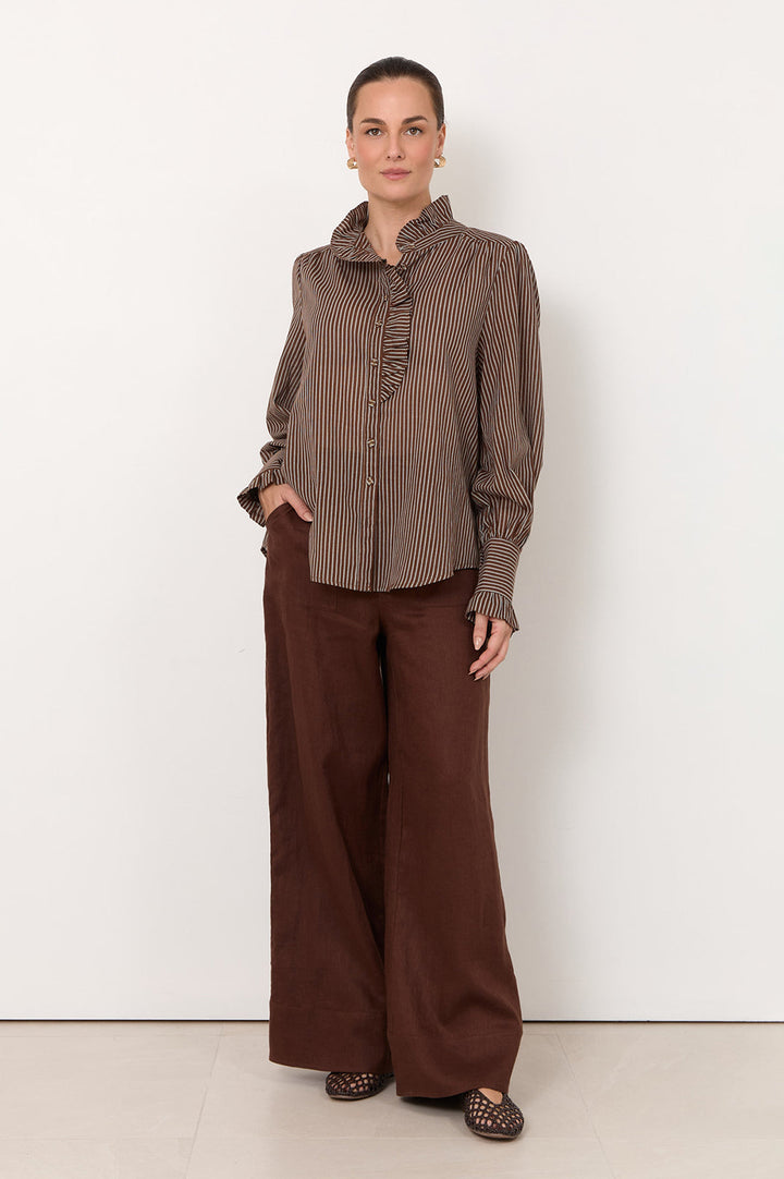 Adorne Maeve Stripe Shirt in Chocolate