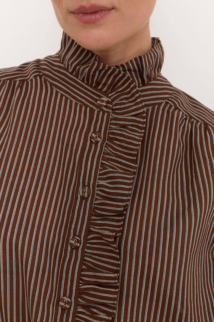 Adorne Maeve Stripe Shirt in Chocolate