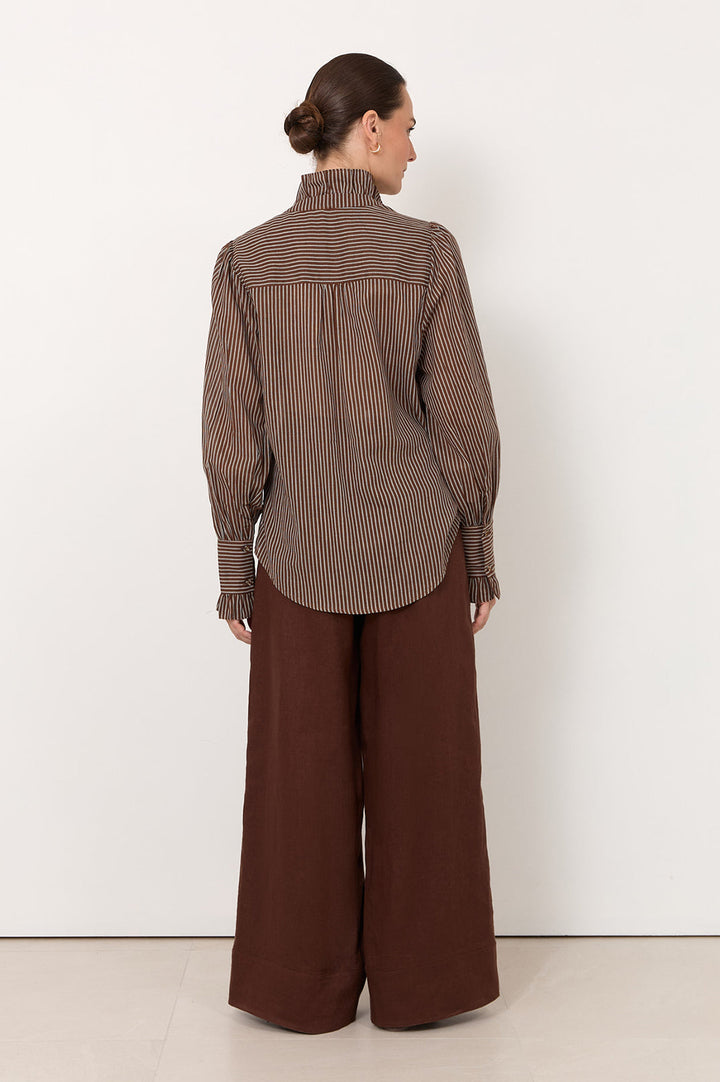Adorne Maeve Stripe Shirt in Chocolate