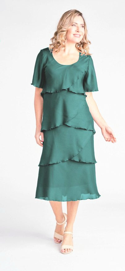 Vivid Layered Chiffon dress in Jade V2735.12