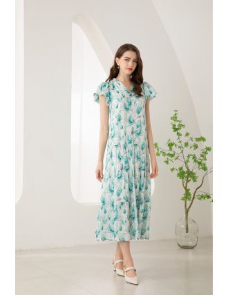 G.D.S. Risette Tencel Long Dress in Blue Print