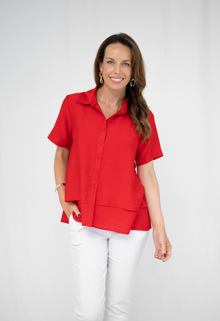 Willow Tree Linen Blend Blouse Red