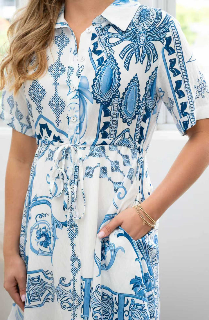 Fria Artisan Border Shirt Dress