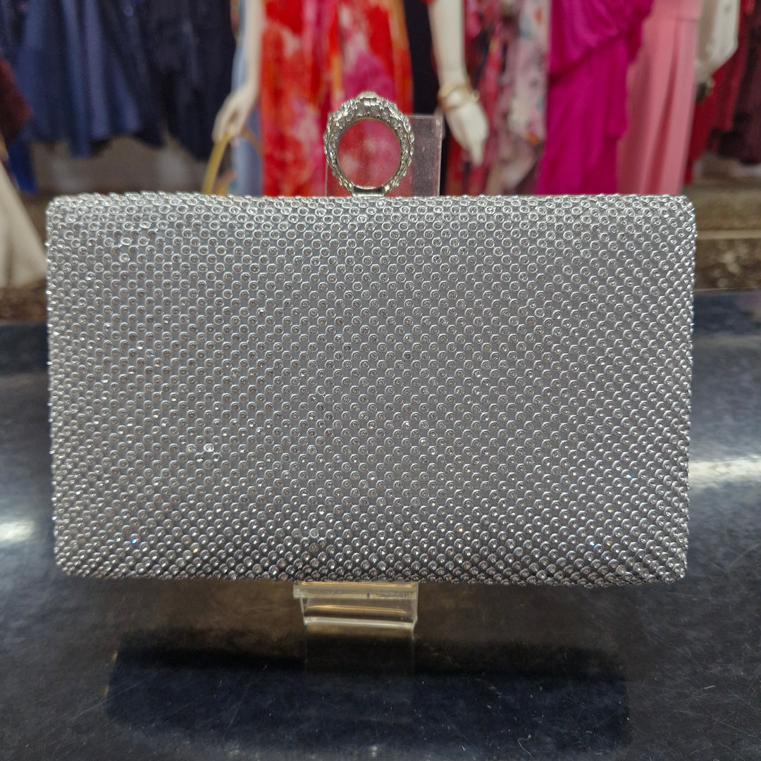 Diamante Mesh Structured Clutch in Silver 37538