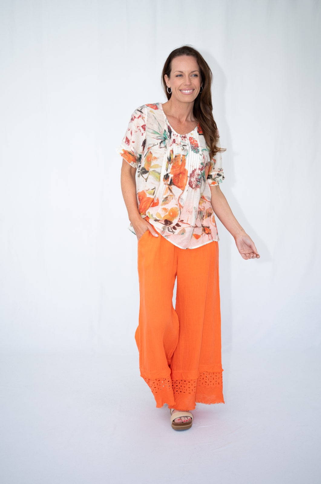 Jolie Saule Fruit Print Pleated Top