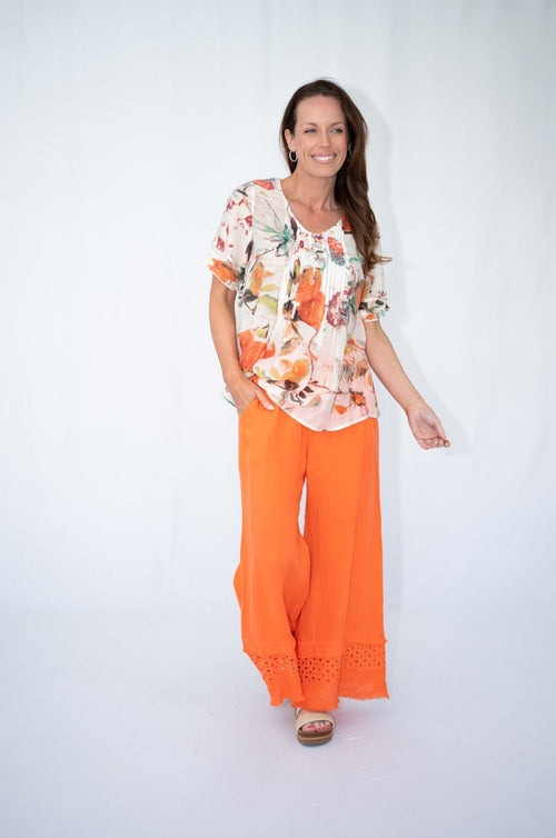 Jolie Saule Fruit Print Pleated Top