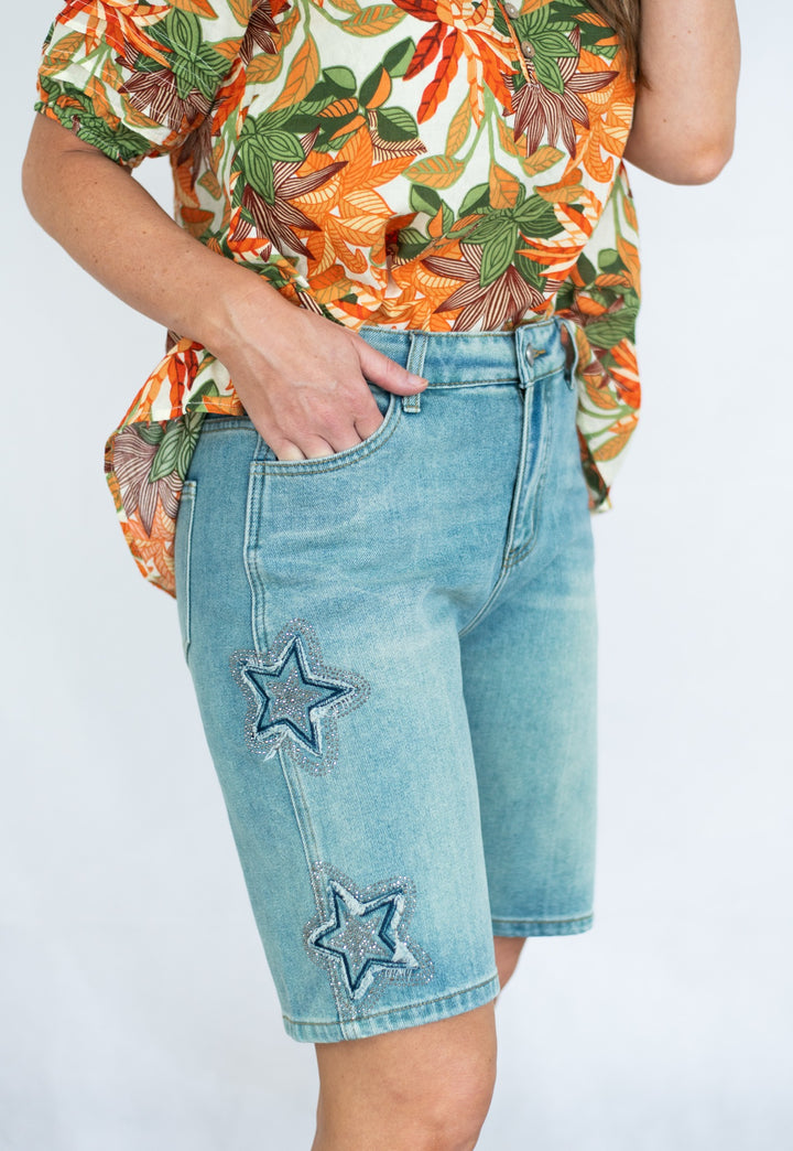 Willow Tree Denim Short with Rhinestone Star
