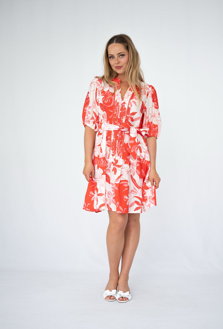 Fria Block Floral Lace Trim Dress