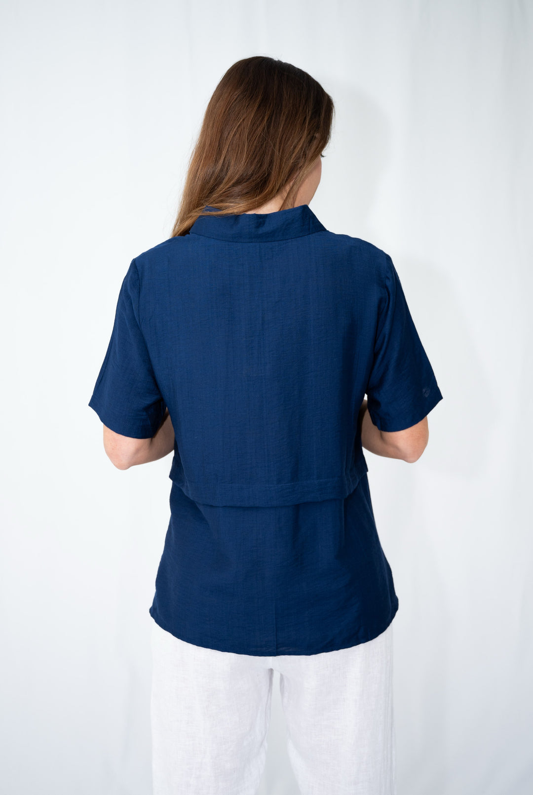 Willow Tree Linen Blend Blouse Navy
