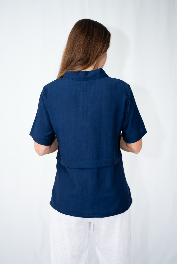 Willow Tree Linen Blend Blouse Navy