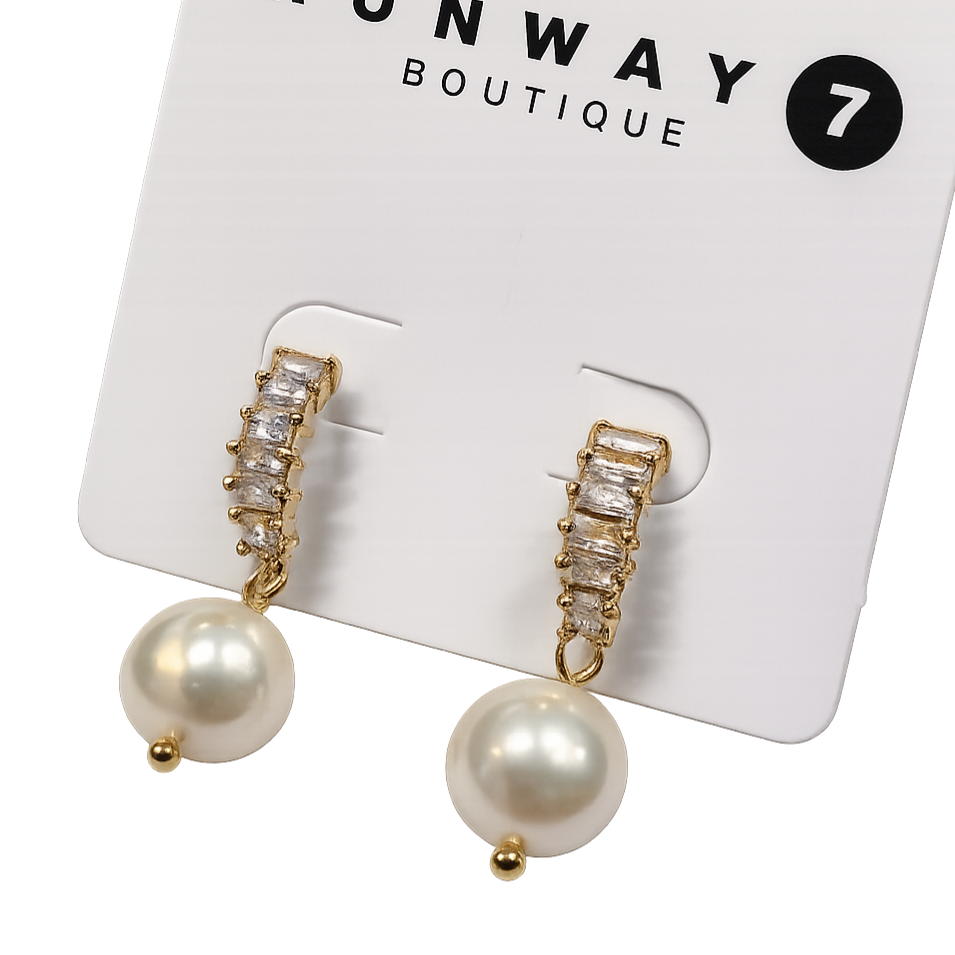 R7 Diamante and Pearl Drop Earrings 437