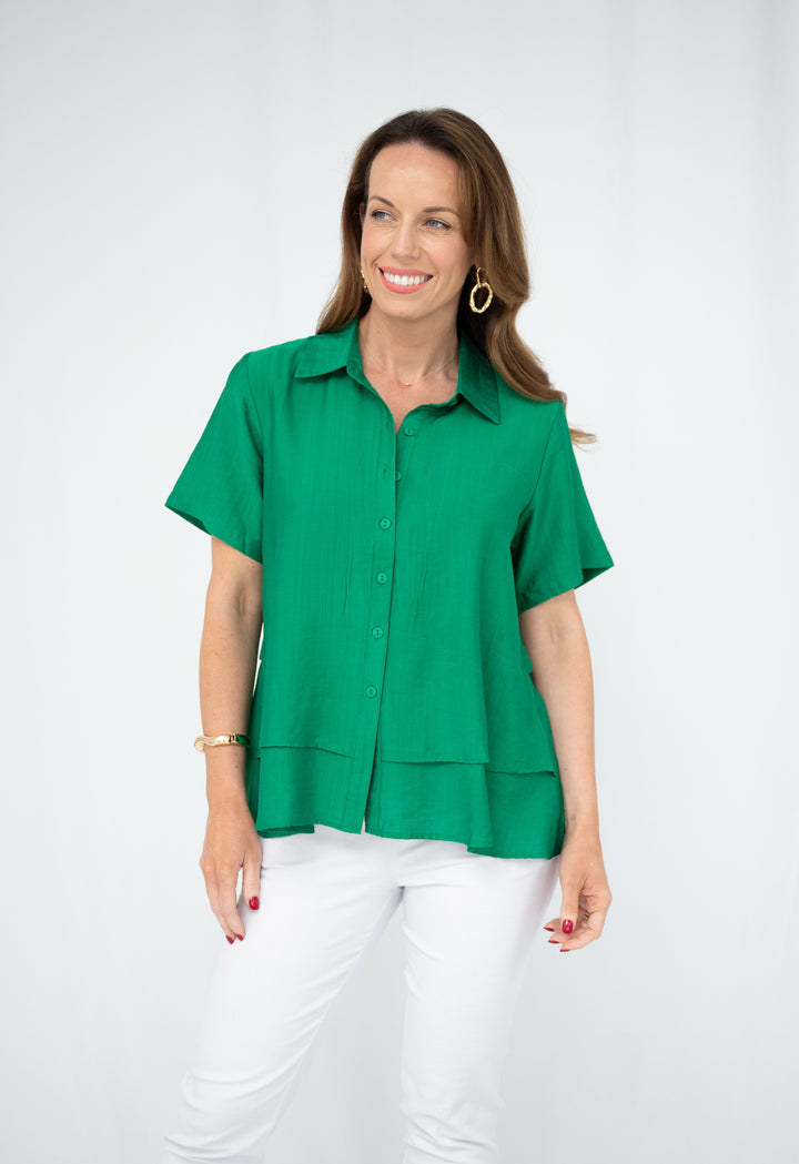 Willow Tree Linen Blend Blouse Green