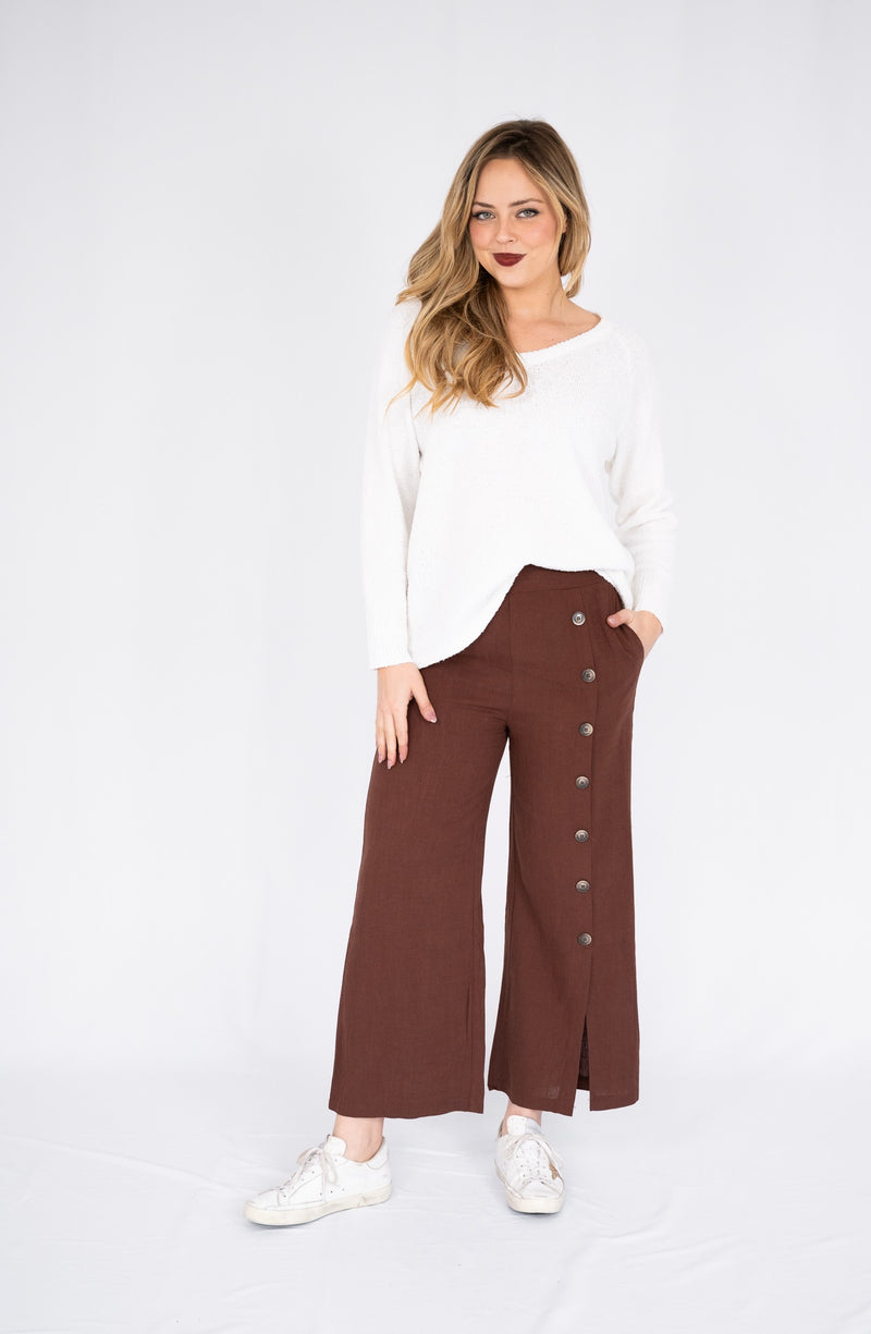 Willow Tree Linen Button Split leg pant