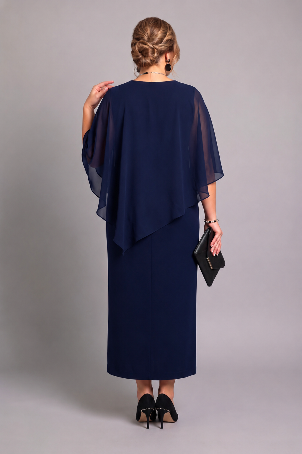 RTM Overlay Cape Dress in Navy