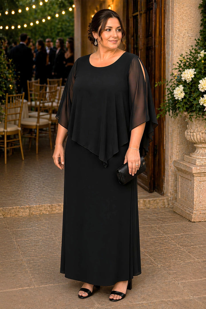 RTM Overlay Cape Dress in Black