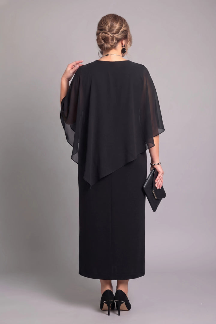 RTM Overlay Cape Dress in Black
